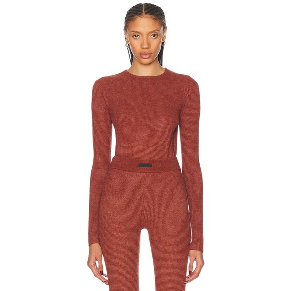 Fear of God ESSENTIALS Waffle Fitted Long Sleeve in Crimson X-Small New Womens - Picture 1 of 12